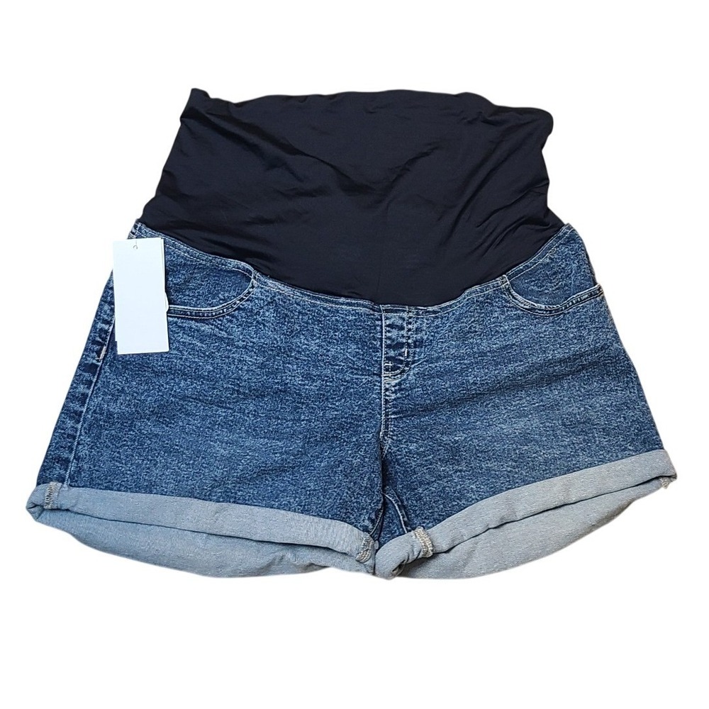 Isabel by Ingrid & Isabel Womens‎ Maternity Midi Shorts Acid Wash Blue Denim
